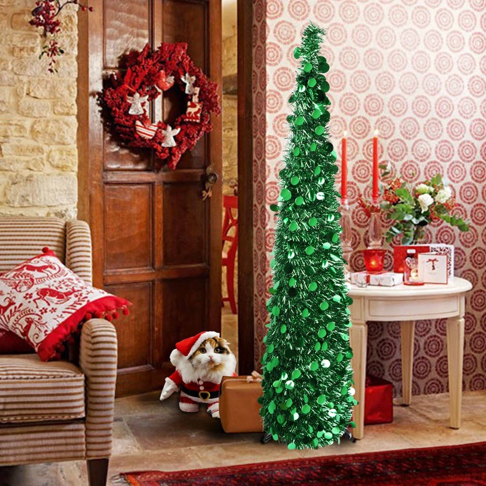 Aytai 5ft pop up árvore de natal com suporte lindo dobrável artificial  árvore de natal para decoração de natal prata|Árvores| - AliExpress