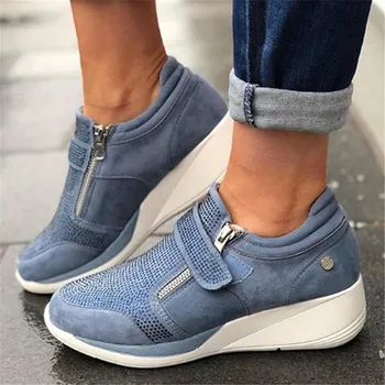 

Laamei 2019 New Flock High Heel Lady Casual Women Sneakers Leisure Platform Shoes Breathable Height Increasing Shoes Sneakers