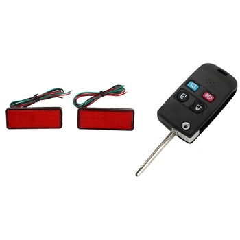 

2Pcs LED Red Reflector Tail Brake Stop Marker Light & 1 Pcs Flip Key Shell+Key Blank Refit Remote Key Fob 4 Button