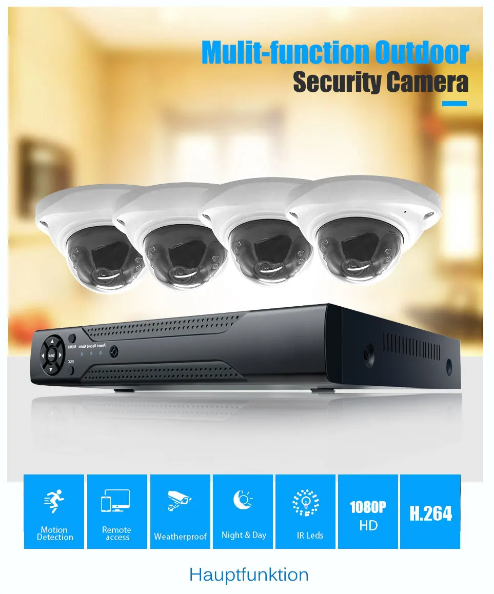4CH 2.0MP DVR CCTV система 1 ТБ HDD 1080P купольная AHD IR Ночная Водонепроницаемая камера наружная камера безопасности Система наблюдения комплект
