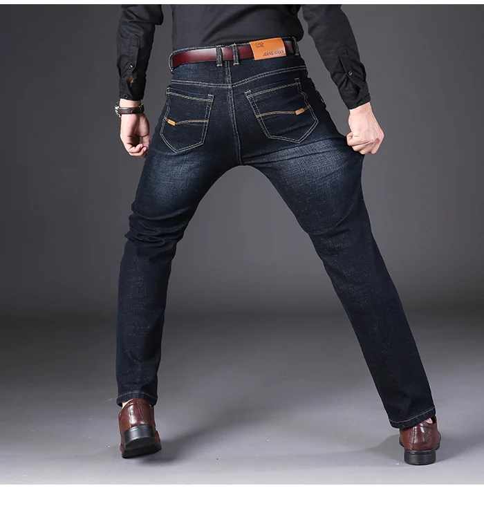 Зимние мужские формальные Стрейчевые джинсовые длинные брюки тонкие Soild прямые мужские джинсы Homme Hombre мужские брюки с ремнем мужская одежда