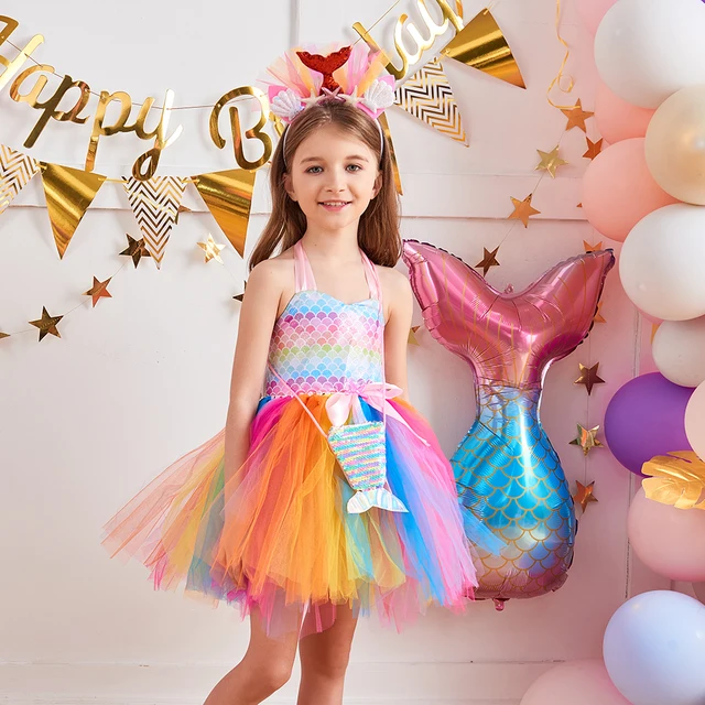 Roupa De Sereia Infantil., Fantasia De Festa Para O Dia Das Bruxas Com Tutu  De Sereia Floral E Tiara Sob O Tema Do Mar. - AliExpress