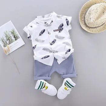 

Summer Children Boys Clothes 2pcs Kids Boys Clothes Holiday Beach Short Sleeve Shirt Top+Shorts Set
