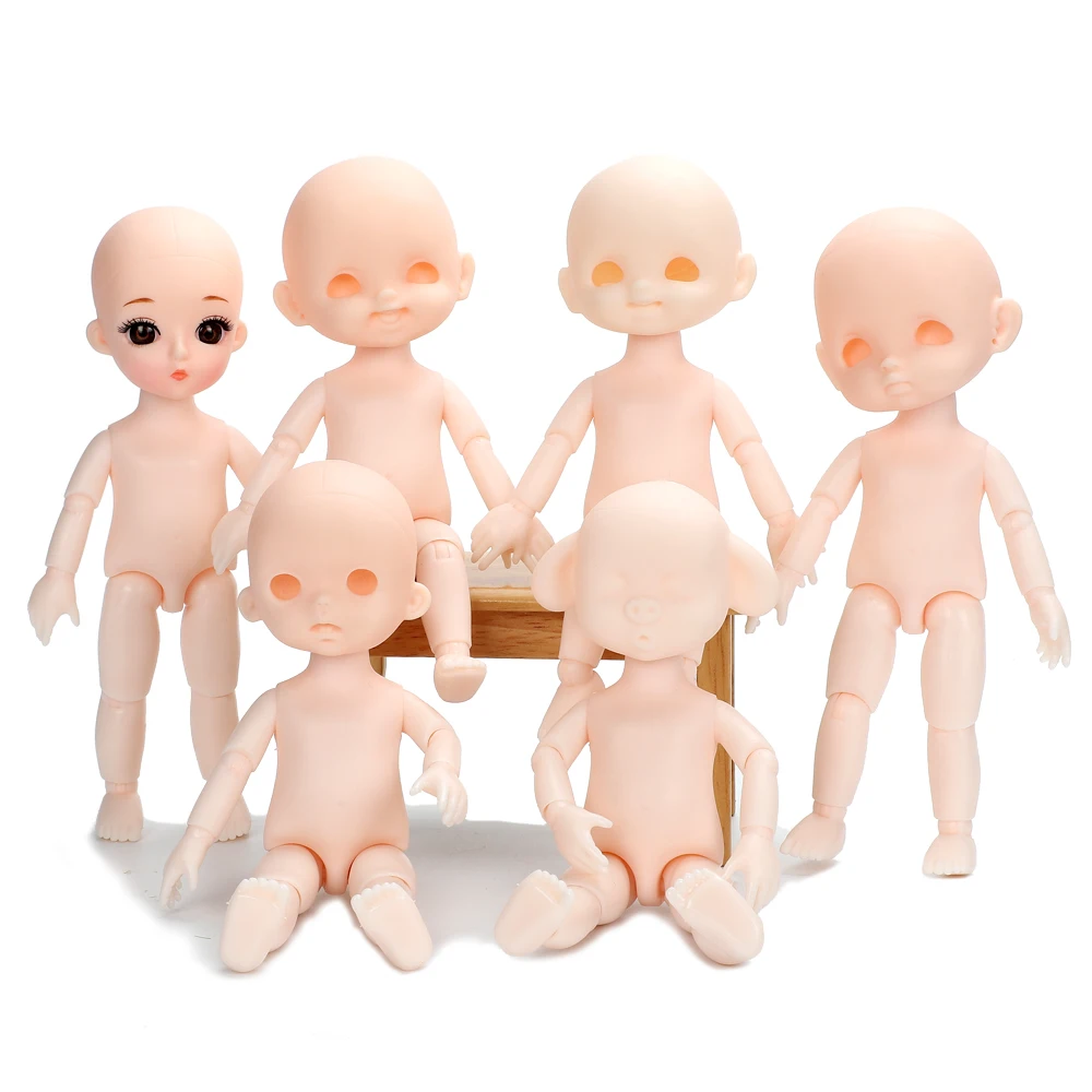 Muñeca BJD de 16CM, 13 muñecas articuladas móviles Blyth con sonrisa de cerdo, cara desnuda, cuerpo de mujer, sin cara, sin pelo, muñecas de maquillaje