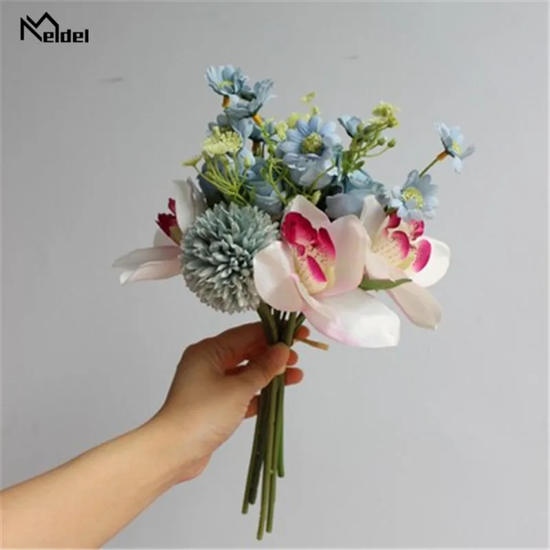 Blue Meldel 1 букет, искусственные цветы, розы, Орхидея, шелковые цветы, набор для свадьбы, дома, вечерние, на стол, Декоративные искусственные цветы - Цвет: Blue