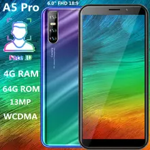 A5 Pro, 6,0 дюймов, ips, 18:9, четырехъядерный процессор, смартфоны, 4 грамма, 64 грома, камера 13 МП, celulares, распознавание лица, разблокированные, android, мобильные телефоны, две sim-карты