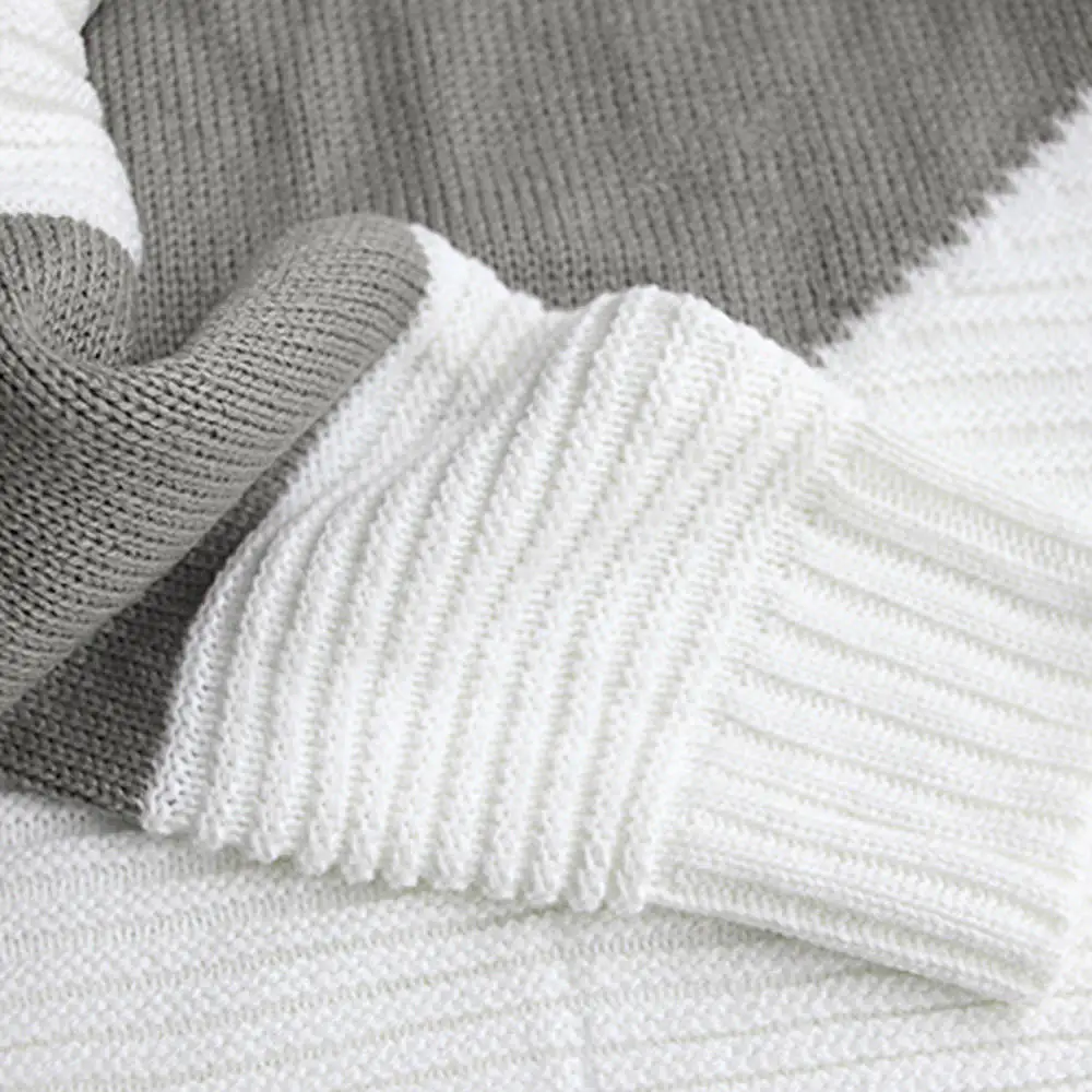 Женский вязаный свитер в стиле пэчворк из полиэстера зимний Повседневный