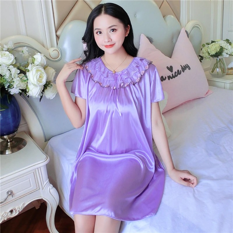 

Women Silk Satin Night Lace Stitching Chemise Sleepwear Peignoir Femme Wedding Bride Bridesmaid Lounge Sleep Shirt Sexy Nighties