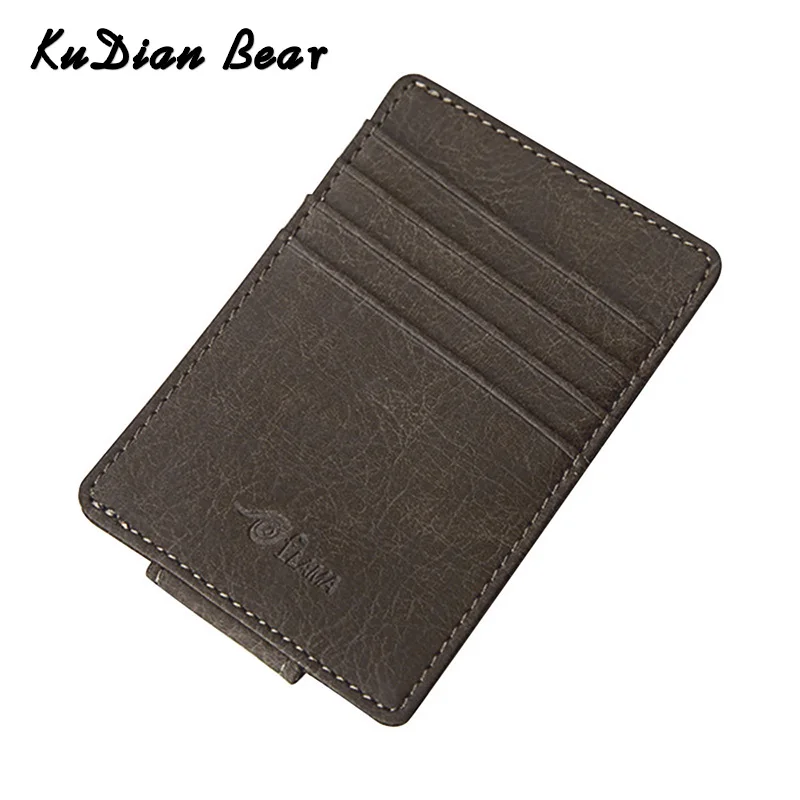 

KUDIAN BEAR PU Leather Men Magnetic Money Clip Short Slim Wallet Vintage Card Case Cash Pocket Clip Small Purse BID215 PM49