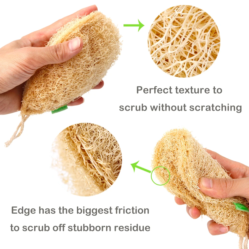 3Pcs/Set Ecological Reusable Kitchen Sponge New Pure Handmade Multilayer Natural Loofah Scrubber Anti-oil Dish Cleaning Brush