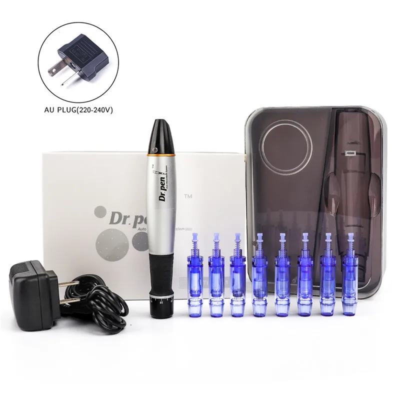AU Plug Dr pen косметическая машина, микро-роликовая система, терапевтическая ручка для ухода за кожей лица, игла, Электрическая Микро-роликовая Дерма система, терапия - Цвет: AU Plug