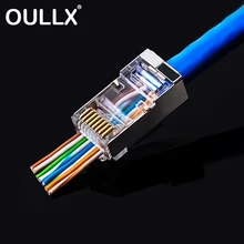 

OULLX 6U RJ45 Connector Cat6 Cat6A Jack UTP Gold Plated Pass Through Ethernet Cables Network RJ-45 Plug Cat5 Cat5e STP Shielded