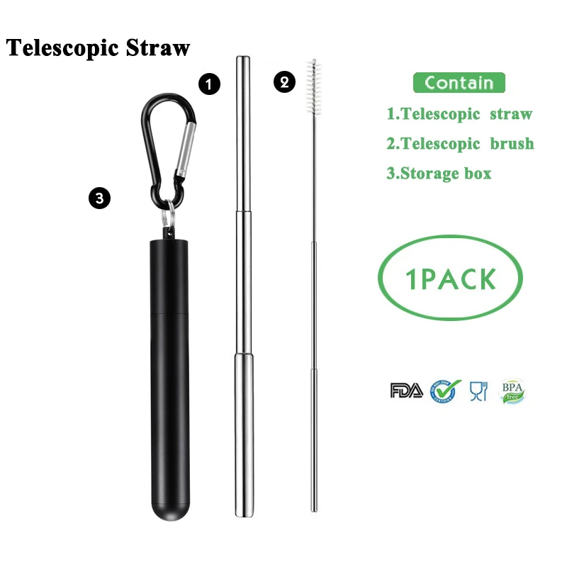 straw G Stainless steel telescopic drinking straws, suitable for travelling, reusable, collapsible metal straws, straws can be hung - Цвет: straw G