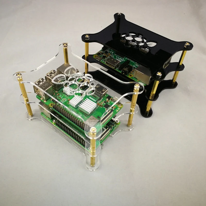 Raspberry Pi 4 Модель B прозрачный акриловый корпус с логотипом совместим с Raspberry Pi 3/2