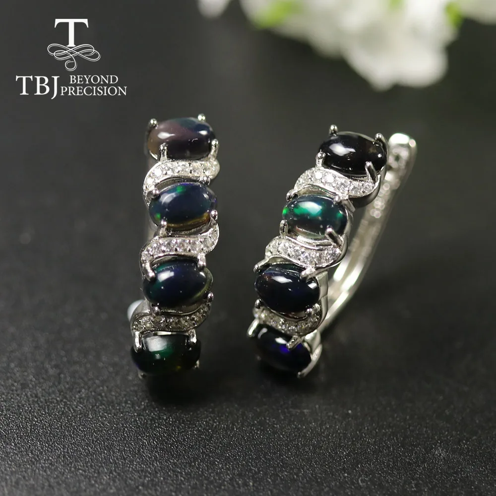 

2020 Ethiopia Black Opal clasp earring natural Gemstone earring 925 sterling silver fine jewelry for women wife nice gift tbj