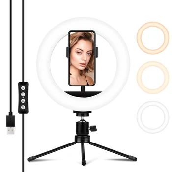 

Table Lamp 8inch Studio Ring Light LED Photography Photo Camera Lights with Table Metal Tripod Holder For Smartphone Vlog Selfie