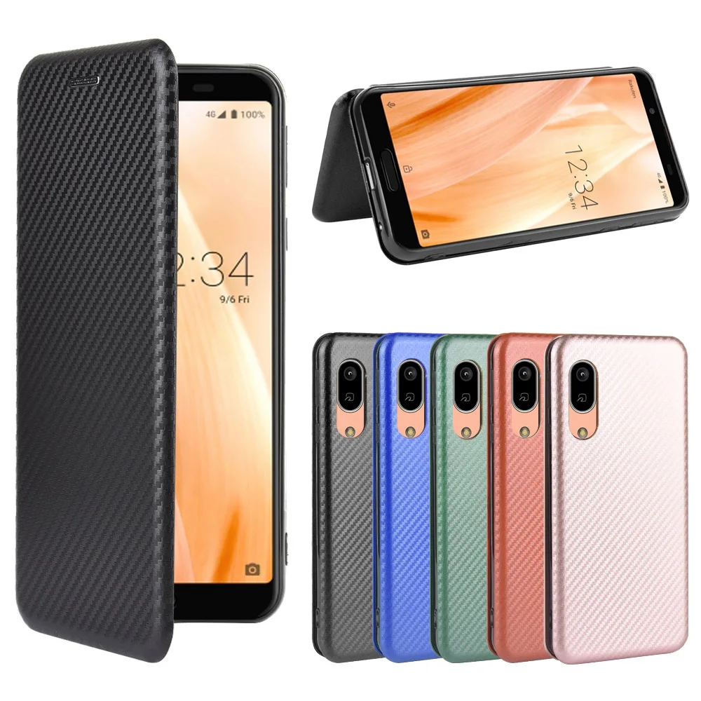 Углеродное волокно PC + TPU Роскошный кожаный флип-чехол для телефона SHARP Aquos Sense 3 Lite