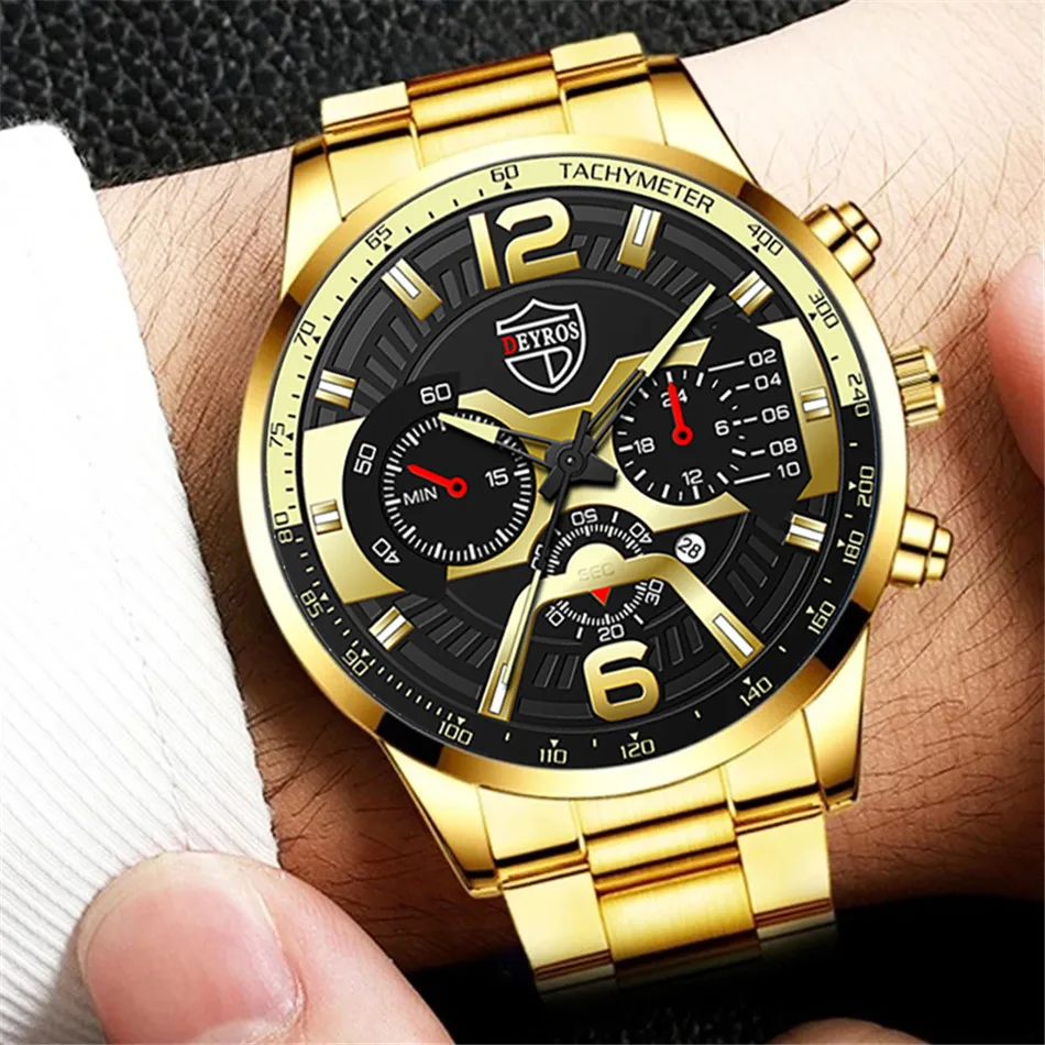 2022 Mens Fashion Watches Luxury Men Stainless Steel Quartz Wrist Watch Male Business Casual Gold Bracelets relogio masculino