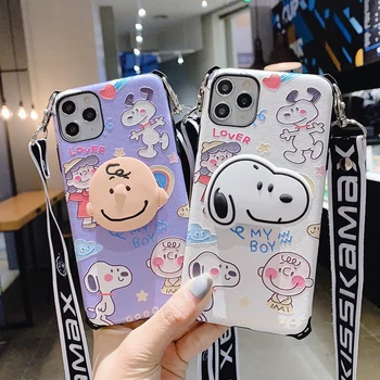 

Cute Peanuts Charlie dog Phone Case For iPhone 11 Pro Max 11 XR X XS Max 7 8 Plus Case Silk pattern BackCover With lanyard