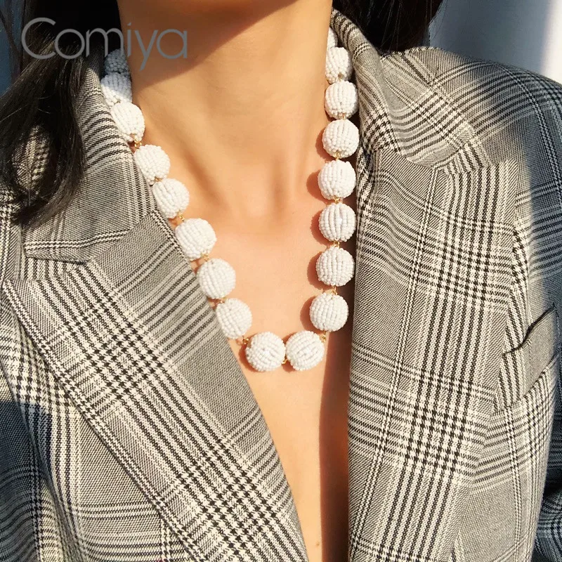 Comiya Necklaces For Woman White Bead Links Big Round Choker Statement Bohemian Necklace Ethnic Collare Femme Indian Jewelry | Украшения и