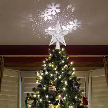 

Star Shape RGB Laser Projector Lights Christmas Tree Top Light Adjustable LED Snowstorm Snowman Stripe Christmas Decoration