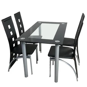 

【US Warehouse】110cm Dining Table Set Tempered Glass Dining Table with 4pcs Chairs for Dining Room Transparent & Black