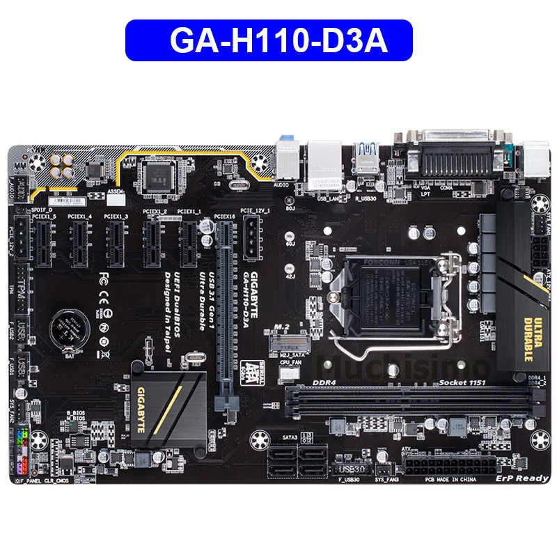 GIGABYTE GA-H110-D3A рабочего Материнская плата H119 разъем LGA 1151 i3 i5 i7 DDR4 32G блок питания ATX H110-D3A Отремонтированная материнская плата