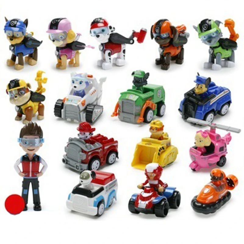 D16Pcs no box Paw Paterol, набор игрушек, фигурки, милый щенок с инерционным автомобилем, патруль, лапа, Круизер, автобус, спасательная машина, смотровая башня, игрушки для детей - Цвет: D16Pcs no box