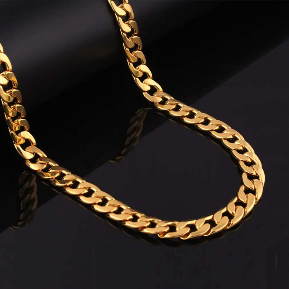 

Men's Necklace Round Miami Cuban Link Chain Gold And Stainless Steel Punk Boy Male Chokers Vintage Black Gold Tone Solid Metal