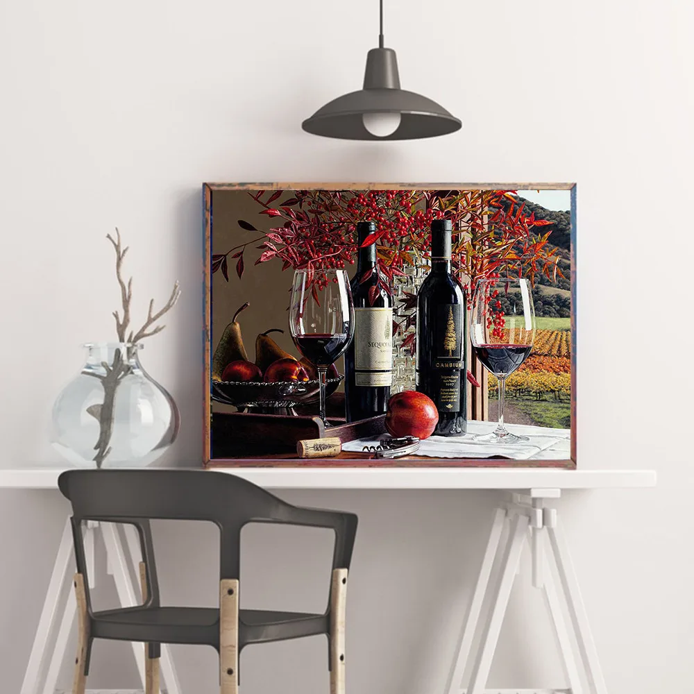 Full Square Diamond Painting Kits Fruits and Wine Diamond Embroidery Painting Kitchen Decoration Mosaic Pattern Decor (2)