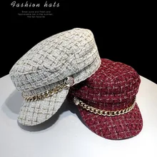 Новая Женская Классическая Кепка, военная Кадетская Кепка для водителя грузовика с острым носком, кепка для города, Регулируемая Кепка с цепочкой, темно-синяя кепка