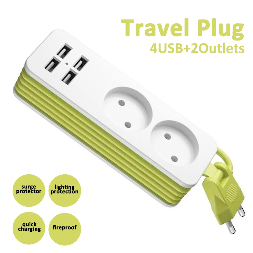 

EU plug Travel Power Strip Portable Extension Socket Outlet with 4 USB Wall Charger Plug Desktop Socket