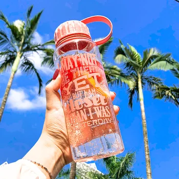 

Creative Letter Transparent Plastic Water Bottle with Rope Simple Anti-drop Water Cup 650ml Large Capacity Sports Fitness Kettle
