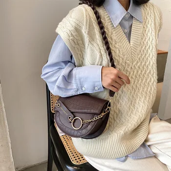 

2020 New Fashion Autumn One Shoulder Women's Bag Stone Pattern Simple Saddle Package Lipstick Packet C320