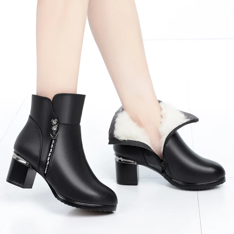 

2019 Winter New Style WOMEN'S Boots High Heel Chunky-Heel Fashion Waterproof Platform plus Velvet Warm Cotton-padded Shoes Femal