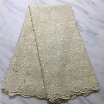 

Beige 100% Cotton African Lace Fabric 2019 High Quality Nigerian French Net Embroidery Lace Fabrics For Women Dress 5Yards/Lot