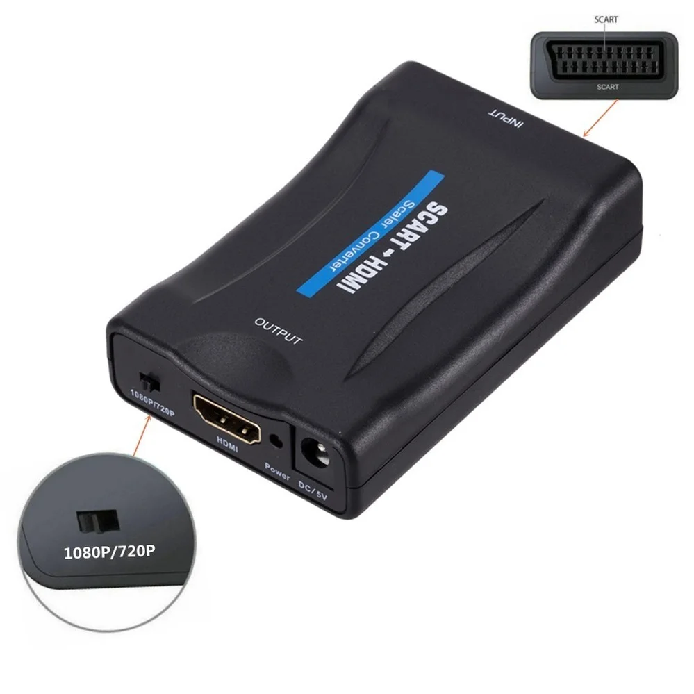 PzzPss 1080P SCART To HDMI    ȯ  HD TV DVD  Sky Box STB ÷  ÷ DC ̺, ּ