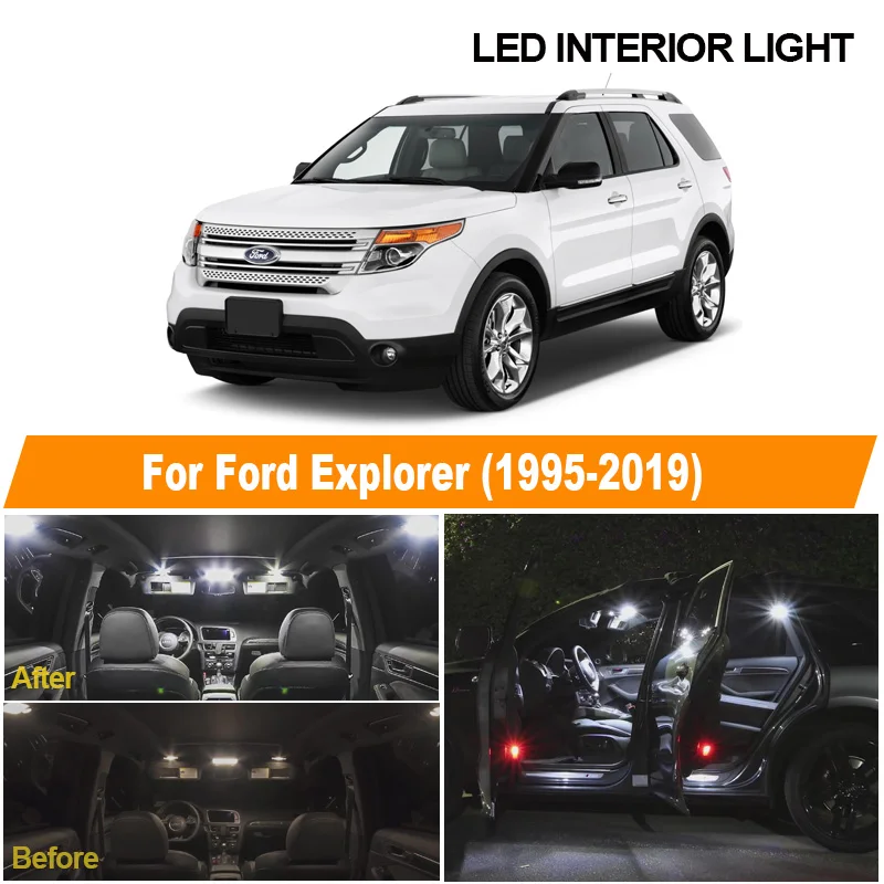 Комплект светодиодсветильник ламп для салона Ford Explorer 1995 1996-2008 2009 2010-2017 2018 2019 |