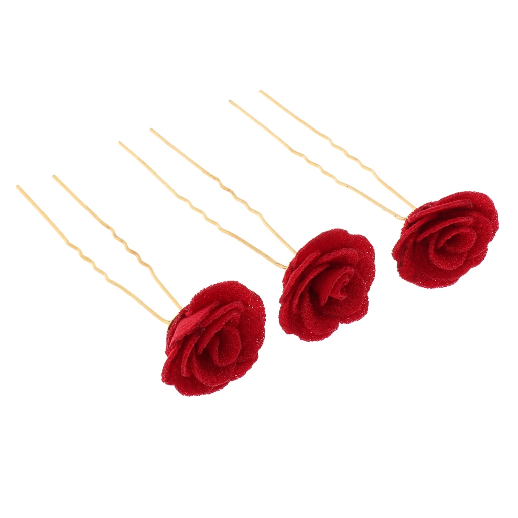 3pcs Hairpins with Rose Flower Hair Accessories Headdress Jewelry Wedding Decoration