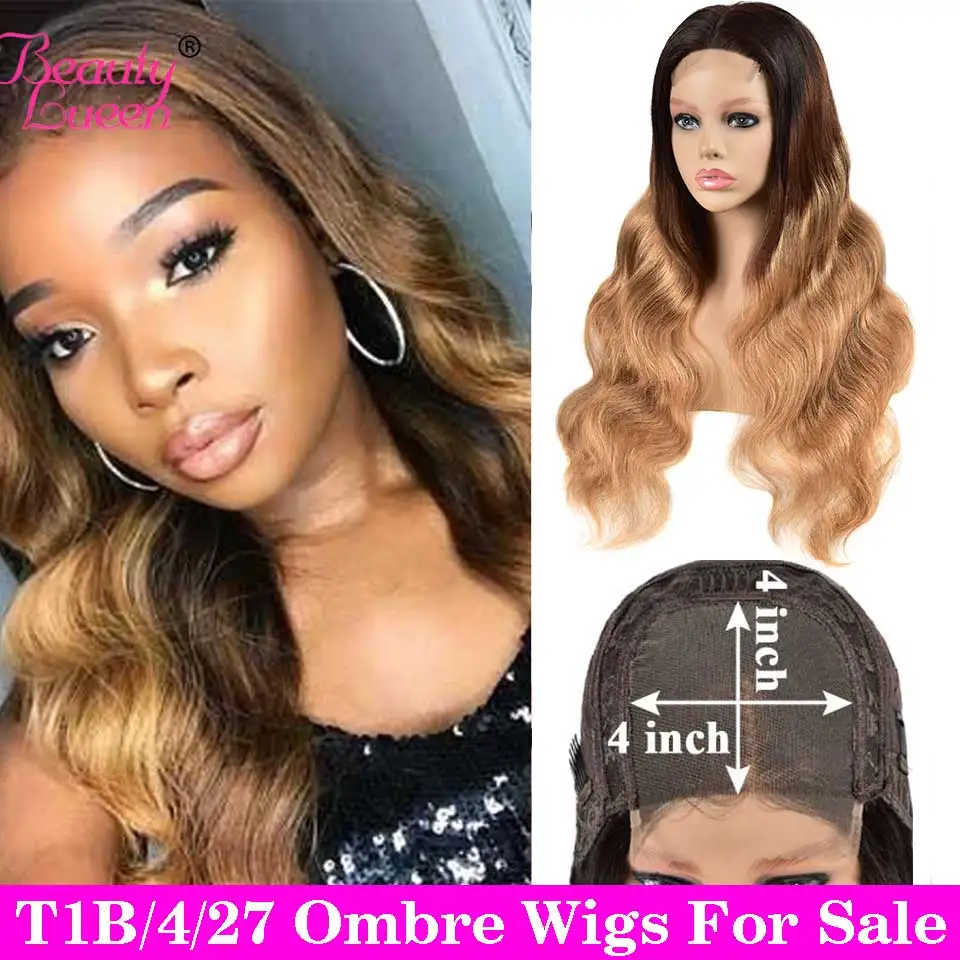 

4*4 Lace Closure Wigs Body Wave With Highlights 13X4 Ombre Brown Lace Front Wig Remy Brazilian Wigs With Lace Front T1B/4/27 30