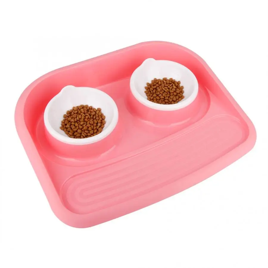 Прочная Экологически чистая пластиковая Нескользящая двойная миска-Кормушка для кошек, щенков, домашних животных, еды и воды