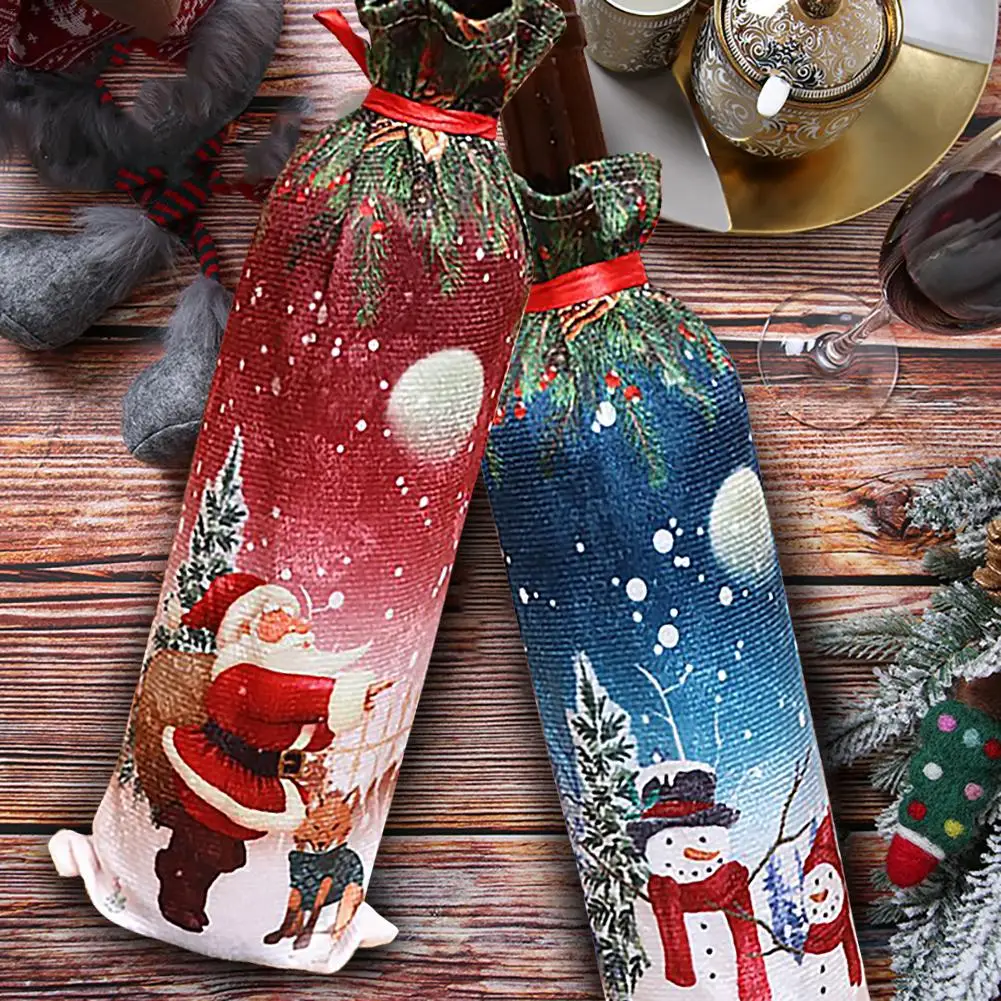 Новогоднее покрытие для бутылки, Рождественское украшение для винной бутылки, Подарочный пакет, Санта Клаус, снеговик, лось, крышка для бутылки для рождественской вечеринки