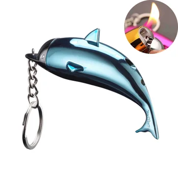 

120pcs Keychain Lighter Creative Portable Dolphin Shaped Cute Gas Lighters for Women Cigarette Accessory Collection Refillable