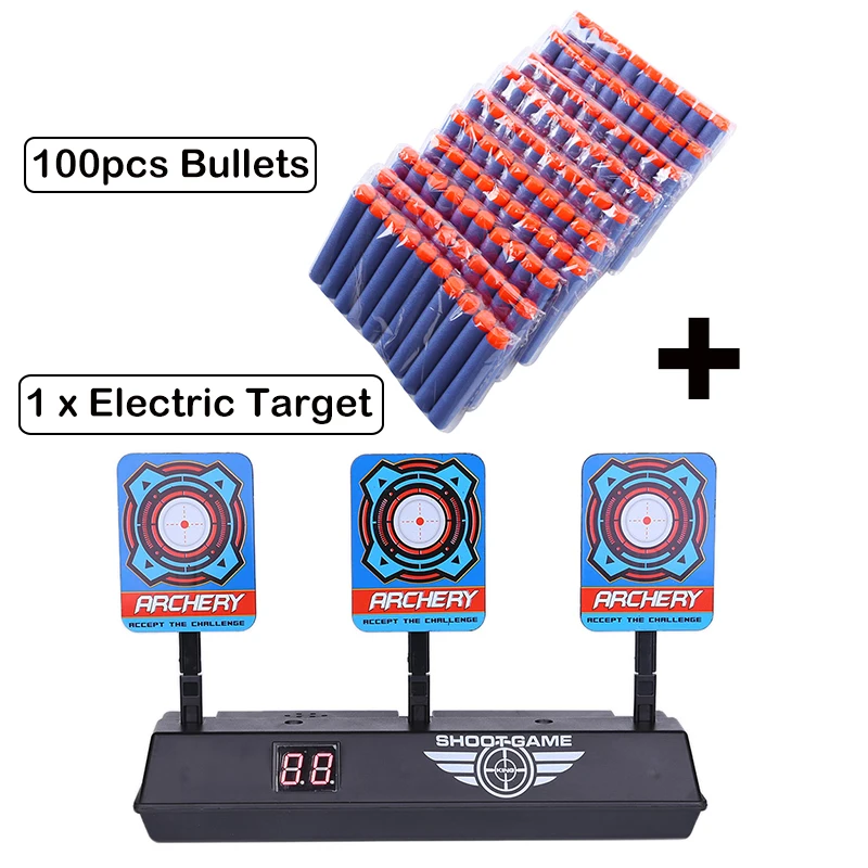 100xbullets 1xtarget 100 шт синяя пуля с зачетным Авто сбросом электрическая мишень для Nerf игрушка полое отверстие пены игрушечный пистолет с мягкими пулями аксессуары для детей - Цвет: 100xbullets 1xtarget