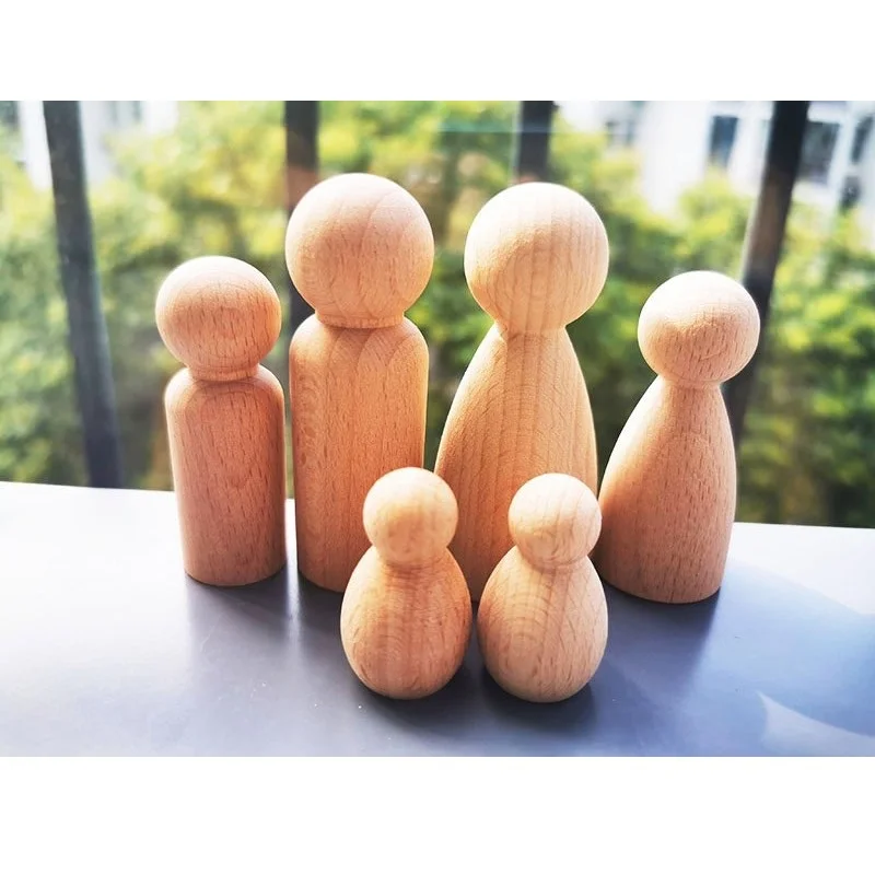 Unfinished Beech Wood Dolls Wooden Peg Little People Kids Arts Craft Painted Toy 