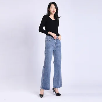 

Micro-horn Wide Leg Jeans Female 2019 Autumn and Winter Fashion Hipster Jeans Ropa Mujer Spodnie Damskie Women Denim Trousers