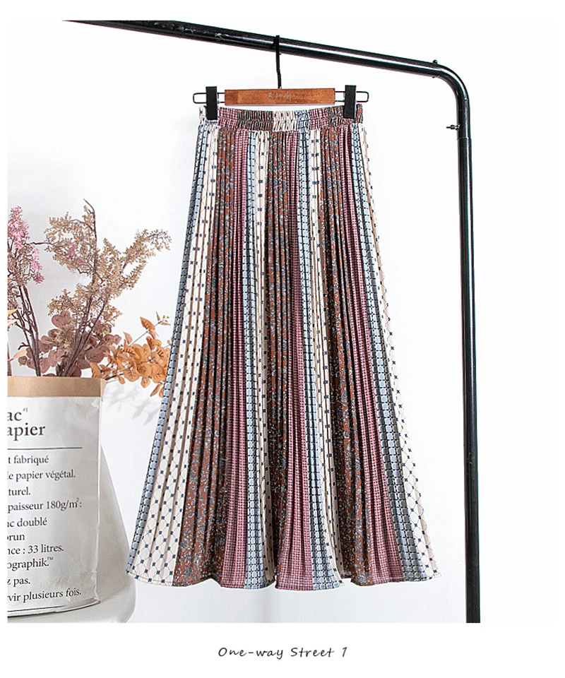 TIGENA אופנה שיפון ארוך קפלים חצאית נשים 2021 אביב קיץ בציר ניגודיות הדפסת אסתטי גבוהה מותן חצאית נקבה ליידי