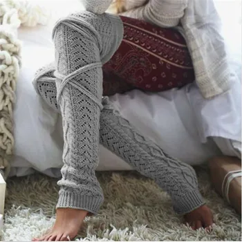 

Fashion Ladies Women Stocking 2020 New Cable Knit Extra Long Boot Over Knee Thigh High Warm Stockings Solid Gray Black Stockings