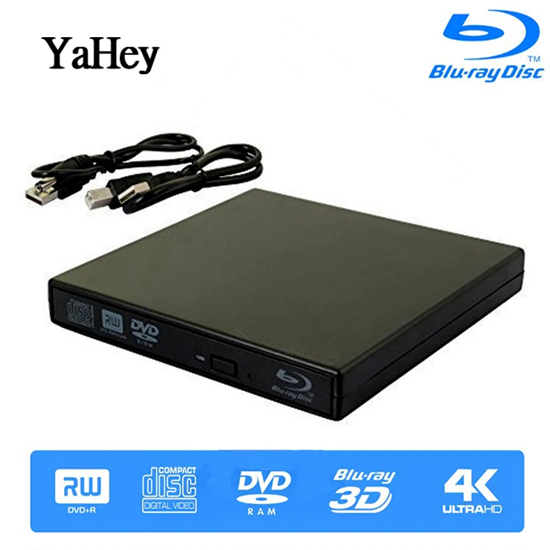 YAHEY Внешний Blu ray плеер USB 2 0 CD/DVD оптические диски 25/50G BD ROM RM RW записывающая горелка