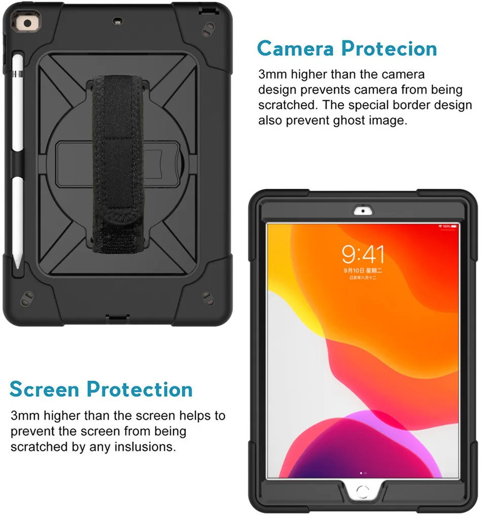 Чехол для ipad 10,2, 7th Gen, A2197, A2200, 10,2 дюймов, для планшета, Funda, Capa, тяжелая броня, карандаш, держатель, чехол для детей, ipad 10,2+ плечевой ремень